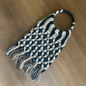 New! Anthropologie black and cream woven bag.